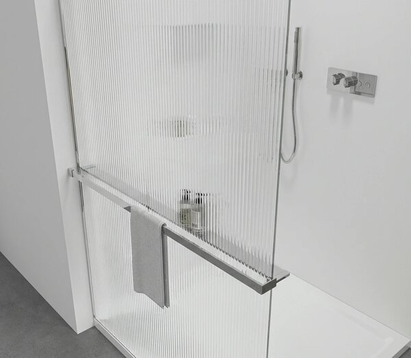 CERANO - Sprchová zástena Walk-in Crystal TL/P - 8 mm - bezvzperový systém + polička/držiak na uteráky - chróm, ryhované sklo - 50x50x200 cm