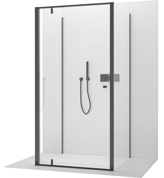 CERANO - Trostenný sprchovací kút Ferri UL/P - 6 mm - čierna matná, transparentné sklo - 80x80x195 cm - pivotový