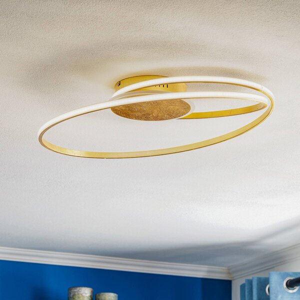Lindby LED stropné svietidlo Dorle, Ø 60 cm, zlatá farba, hliník, Mosadz / zlato, Obývacia izba / jedáleň, kov, Moderný, Závesné svietidlo