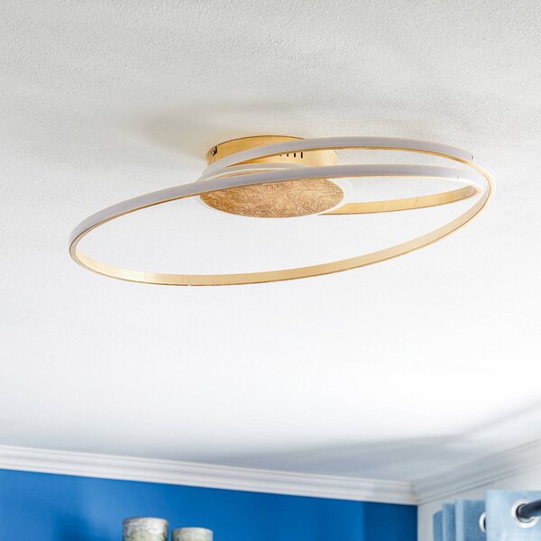 Lindby LED stropné svietidlo Dorle, Ø 60 cm, zlatá farba, hliník, Mosadz / zlato, Obývacia izba / jedáleň, kov, Moderný, Závesné svietidlo