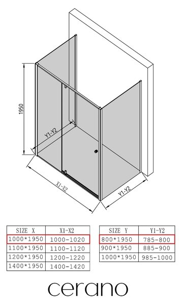 CERANO - Trostenný sprchovací kút Santini UL/P - 6 mm - chróm, transparentné sklo - 100x80x195 cm - pivotový