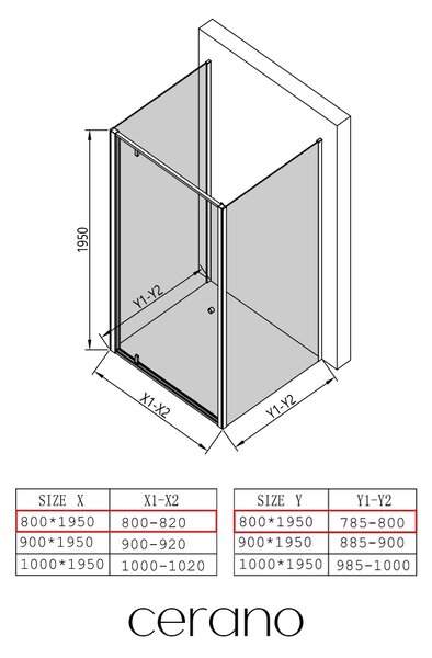 CERANO - Trostenný sprchovací kút Ferri UL/P - 6 mm - chróm, transparentné sklo - 80x80x195 cm - pivotový