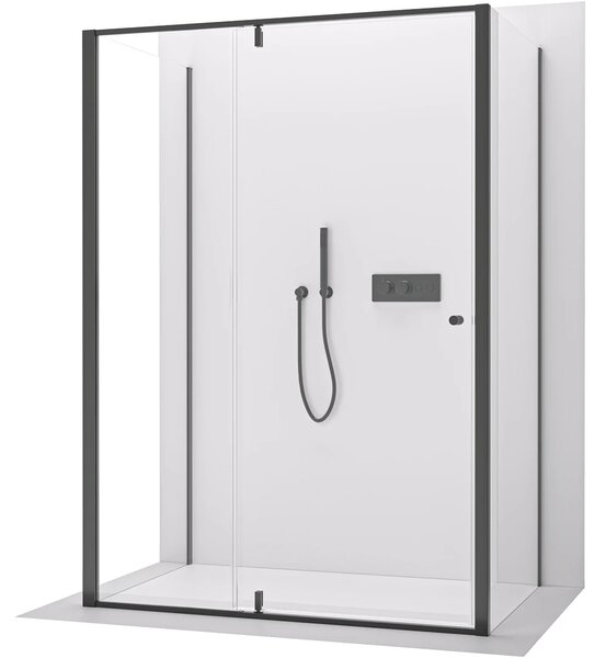 CERANO - Trostenný sprchovací kút Santini UL/P - 6 mm - čierna matná, transparentné sklo - 100x80x195 cm - pivotový