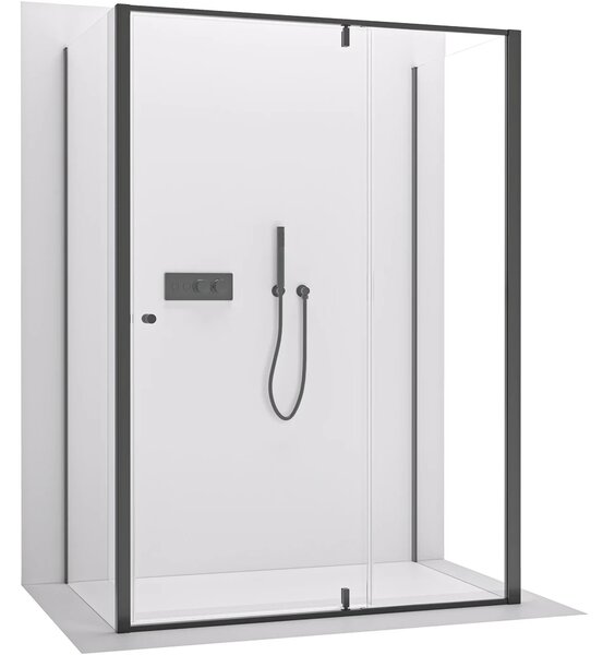 CERANO - Trostenný sprchovací kút Santini UL/P - 6 mm - čierna matná, transparentné sklo - 100x80x195 cm - pivotový