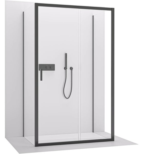CERANO - Trostenný sprchovací kút Varone LINE UL/P - 6 mm - čierna matná, transparentné sklo - 90x70x195 cm - posuvný