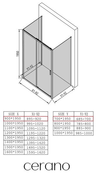 CERANO - Trostenný sprchovací kút Varone LINE UL/P - 6 mm - chróm, transparentné sklo - 90x70x195 cm - posuvný