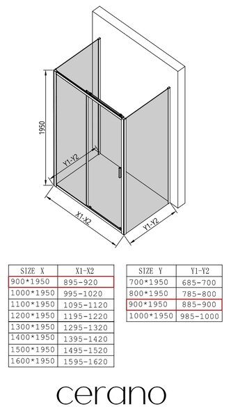 CERANO - Trojstenný sprchovací kút Varone LINE U L/P - 6 mm - čierna matná, mliečne sklo - 90x90 cm - posuvný