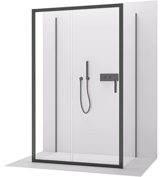 CERANO - Trostenný sprchovací kút Varone LINE UL/P - 6 mm - čierna matná, transparentné sklo - 90x70x195 cm - posuvný