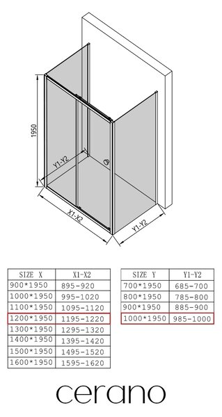 CERANO - Trostenný sprchovací kút Varone POINT UL/P - 6 mm - chróm, transparentné sklo - 120x100x195 cm - posuvný