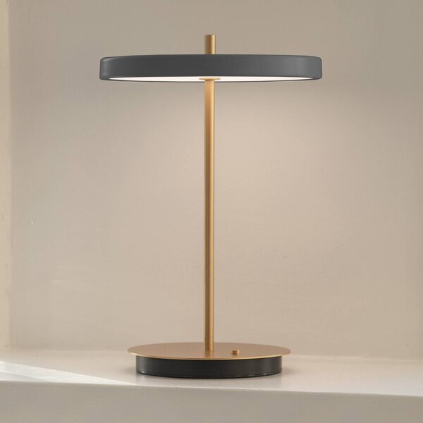 UMAGE LED akumulátorová stolná lampa Asteria Move antracitová/mosadz 31 cm, Mosadz / zlato, Obývacia izba / jedáleň, kov, Dizajn, Stojacie svietidlo