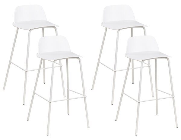 Sada 4 barových stoličiek biela syntetický materiál 90 cm plastové sedadlo kovové nohy moderný štýl kuchyňa jedáleň