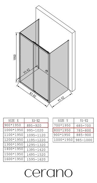 CERANO - Trojstenný sprchovací kút Varone POINT UL/P - 6 mm - chróm, transparentné sklo - 90x80x195 cm - posuvný
