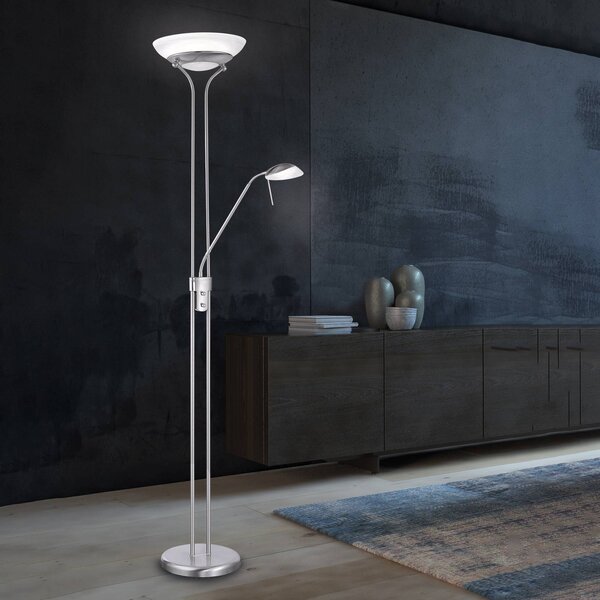 Bazénová stojacia lampa LED s ramenom na čítanie, funkcia, Hliník / sivá / zinok, Obývacia izba / jedáleň, kov, Moderný, Zemné bodové svetlo