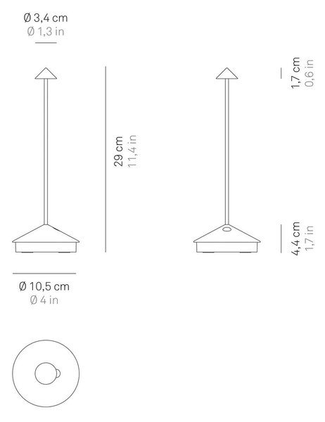 Zafferano Pina 3K LED stolová lampa na akumulátor, tmavošedá, IP54, Hliník / sivá / zinok, Obývacia izba / jedáleň, Hliník, Moderný, Stojacie svietidlo