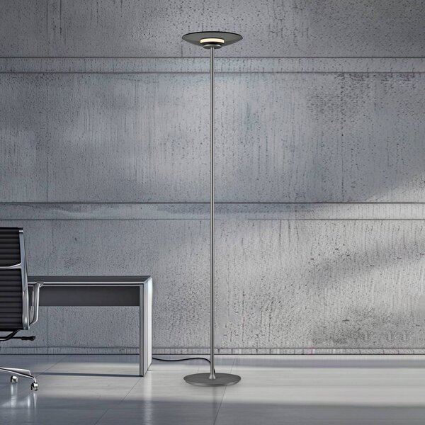 LED stojacia lampa PURE Moon, platinová, dymové sklo, 180 cm, Hliník / sivá / zinok, Spálňa, Hliník, Moderný, Stojaca lampa
