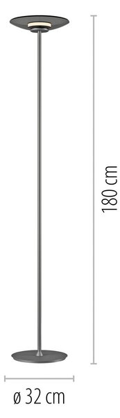 LED stojacia lampa PURE Moon, platinová, dymové sklo, 180 cm, Hliník / sivá / zinok, Spálňa, Hliník, Moderný, Stojaca lampa