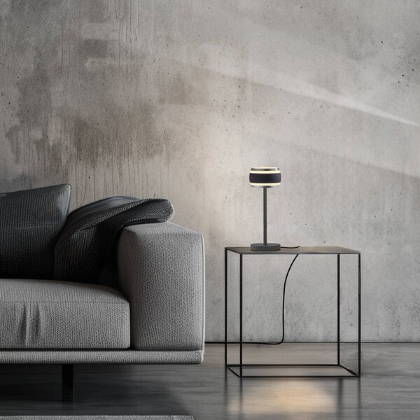 Akumulátorová stolová lampa PURE Falling Rings, čierna perla/diamant,, Čierna, Spálňa, Hliník, Moderný, Stojacie svietidlo