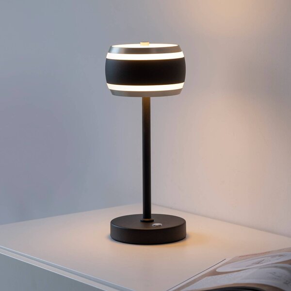 Akumulátorová stolová lampa PURE Falling Rings, čierna perla/diamant,, Čierna, Spálňa, Hliník, Moderný, Stojacie svietidlo