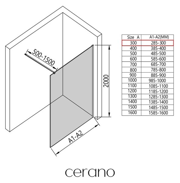 CERANO - Sprchová zástena Walk-in Onyx Cube Ľ/P - 8 mm - hranatá vzpera - biela matná, mliečne sklo - 30x200 cm