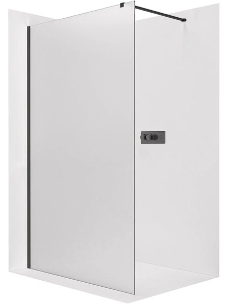 CERANO - Sprchová zástena Walk-in Onyx Cube Ľ/P - 8 mm - hranatá vzpera - čierna matná, mliečne sklo - 30x200 cm