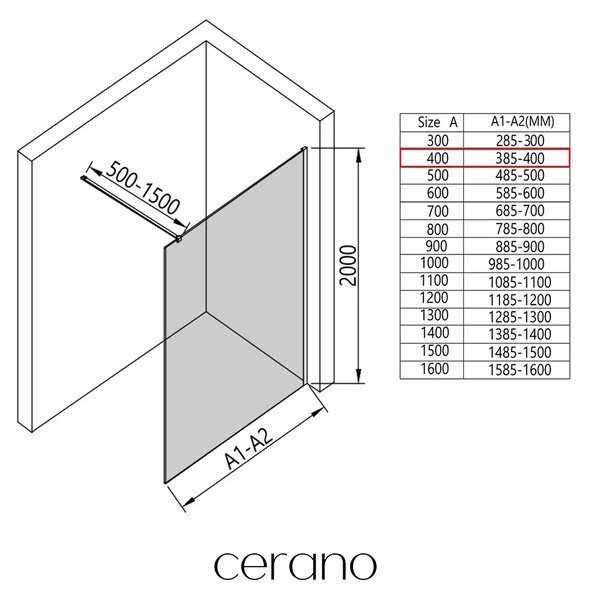 CERANO - Sprchová zástena Walk-in Onyx Cube Ľ/P - 8 mm - hranatá vzpera - chróm, mliečne sklo - 40x200 cm