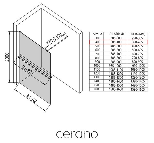 CERANO - Sprchová zástena Walk-in Onyx Round Ľ/P - 8 mm - guľatá vzpera + polička/držiak na uteráky - čierna matná, grafitové sklo - 40x200 cm