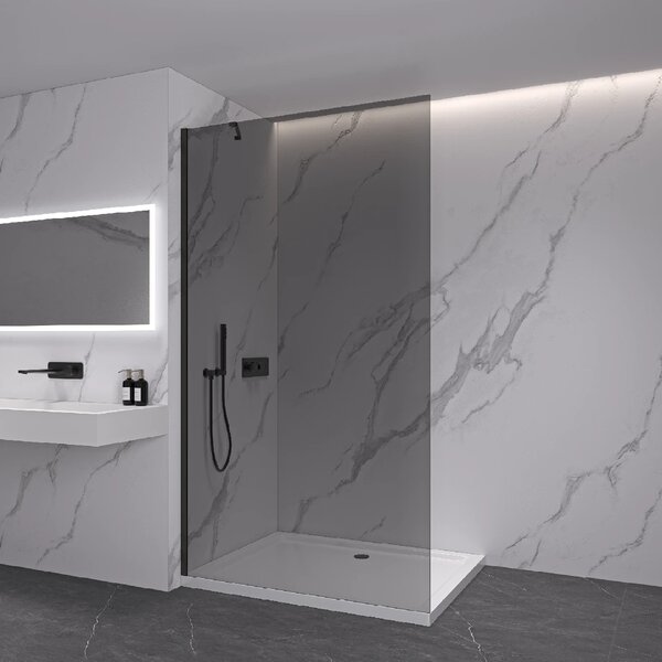 CERANO - Sprchová zástena Walk-in Onyx YL/P - 8 mm - guľatá vzpera - čierna matná, grafitové sklo - 40x200 cm