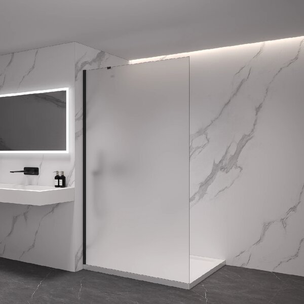 CERANO - Sprchová zástena Walk-in Onyx YL/P - 8 mm - guľatá vzpera - čierna matná, mliečne sklo - 30x200 cm