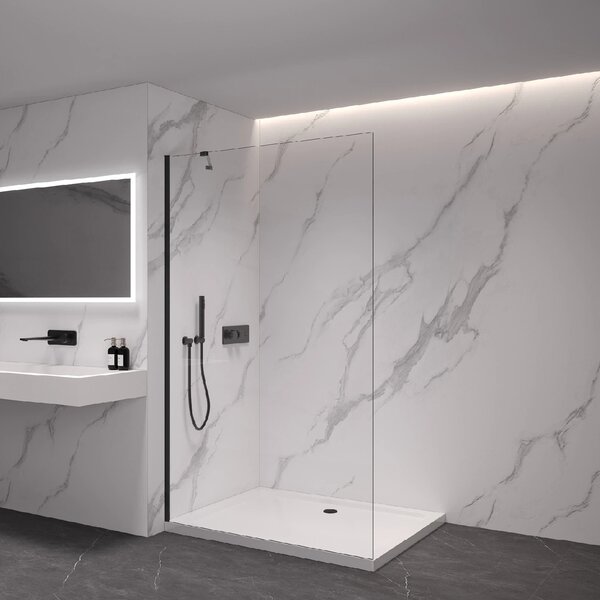 CERANO - Sprchová zástena Walk-in Onyx YL/P - 8 mm - guľatá vzpera - čierna matná, transparentné sklo - 40x200 cm