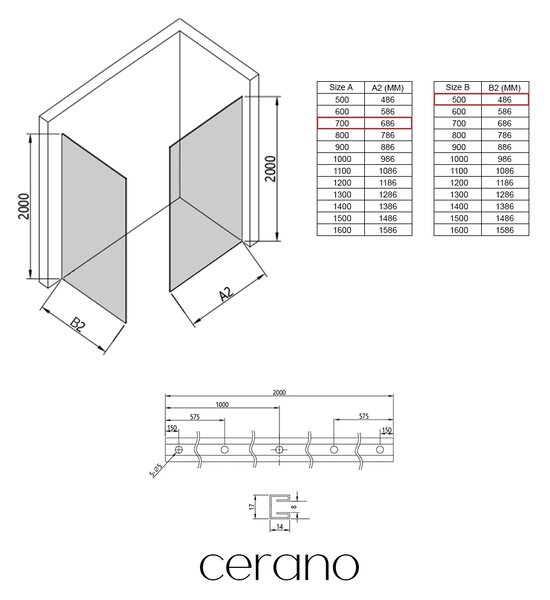 CERANO - Sprchová zástena Walk-in Crystal TL/P - 8 mm - bezvzperový systém - čierna matná, grafitové sklo - 70x50x200 cm
