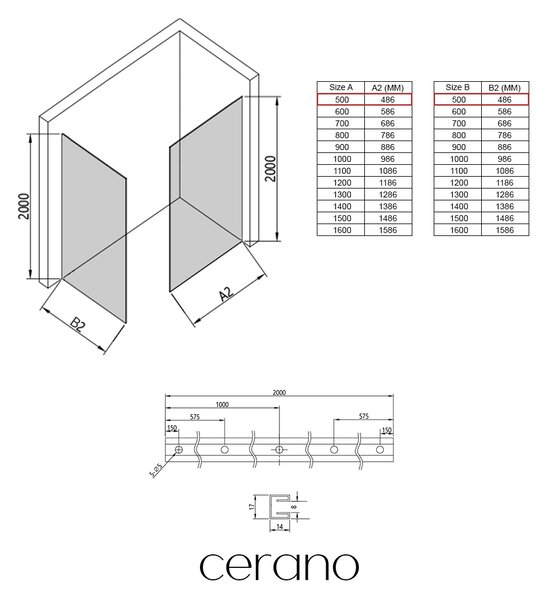CERANO - Sprchová zástena Walk-in Crystal TL/P - 8 mm - bezvzperový systém - biela matná, transparentné sklo - 50x50x200 cm