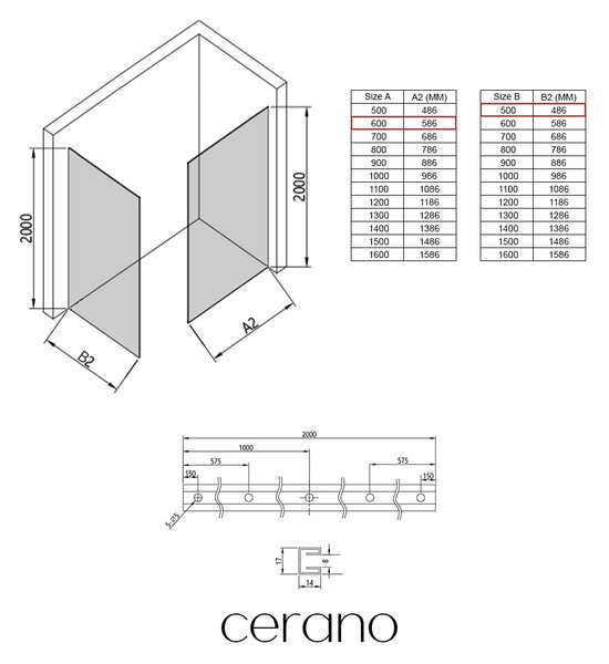 CERANO - Sprchová zástena Walk-in Crystal TL/P - 8 mm - bezvzperový systém - chróm, mliečne sklo - 60x50x200 cm