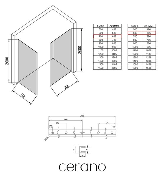 CERANO - Sprchová zástena Walk-in Crystal T L/P - 8 mm - bezvzperový systém - matná čierna, grafitové sklo - 70x60x200 cm