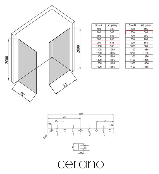 CERANO - Sprchová zástena Walk-in Crystal TL/P - 8 mm - bezvzperový systém - biela matná, ryhované sklo - 90x60x200 cm