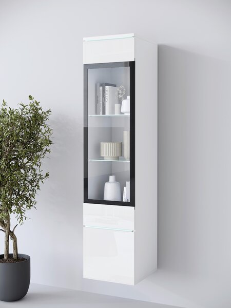 VITRÍNA, biela, biela s vysokým leskom, 30/130/33 cm P & B - Sklenené vitríny, Online Only