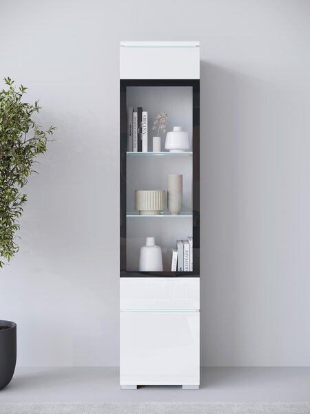 VITRÍNA, biela, biela s vysokým leskom, 30/130/33 cm P & B - Sklenené vitríny, Online Only