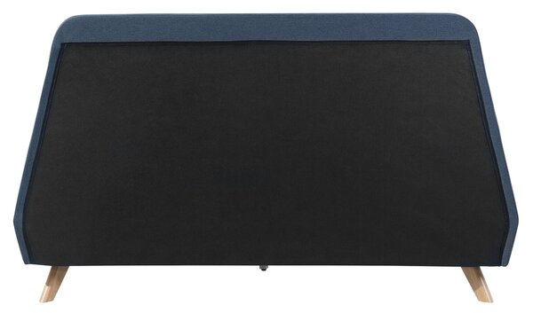 Čalúnená posteľ modrá 160 x 200 cm s lamelovým roštom vysoké čelo svetlé drevené nohy retro dizajn