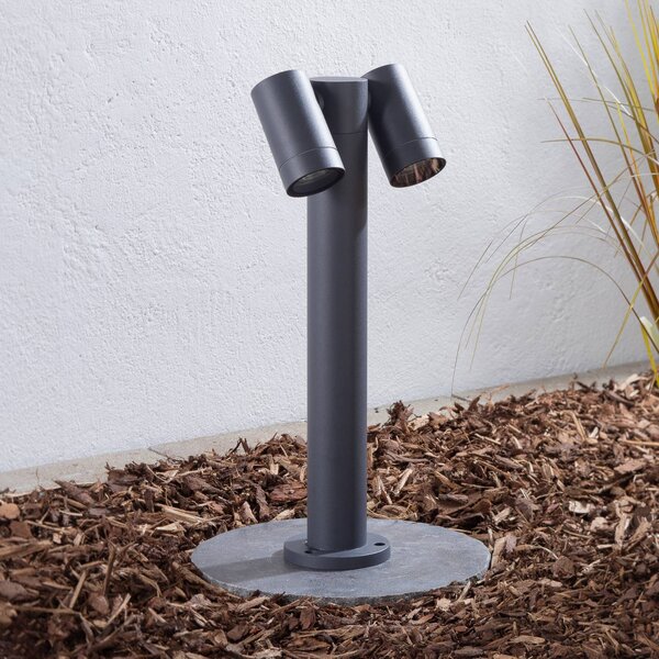 Prios Tulimar podstavné svietidlo, 45 cm, antracit, 2 svetlá, hliník, Čierna, Hliník, Moderný, Vonkajčie stĺpové osvetlenie