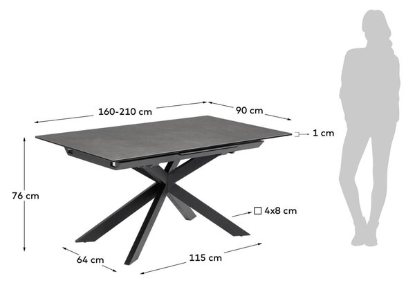 MUZZA Rozkladací jedálenský stôl antamida 160 (210) x 90 cm tmavo sivý