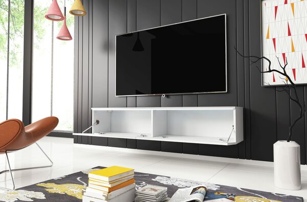 TV stolík CERIEE 140 - biely / biely lesk