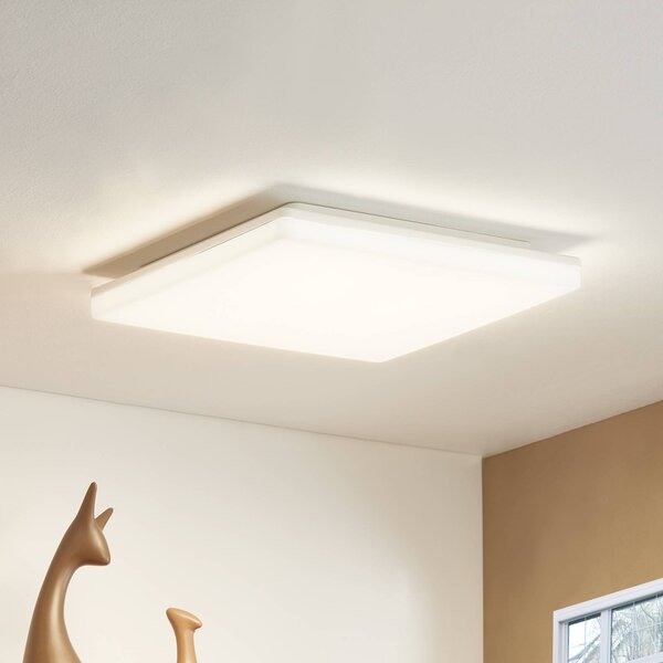 Prios LED stropné svietidlo Artin, 33 cm, biele, hranaté, senzor, Biela / opálová, Kúpeľňa, Plast, Moderný, Stropné svetlo