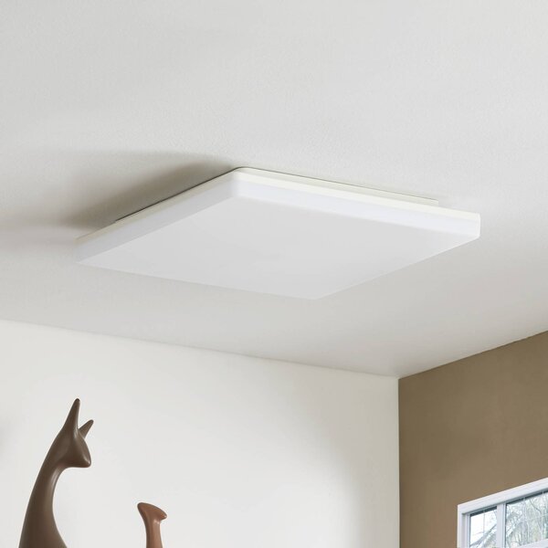 Prios LED stropné svietidlo Artin, 33 cm, biele, hranaté, senzor, Biela / opálová, Kúpeľňa, Plast, Moderný, Stropné svetlo