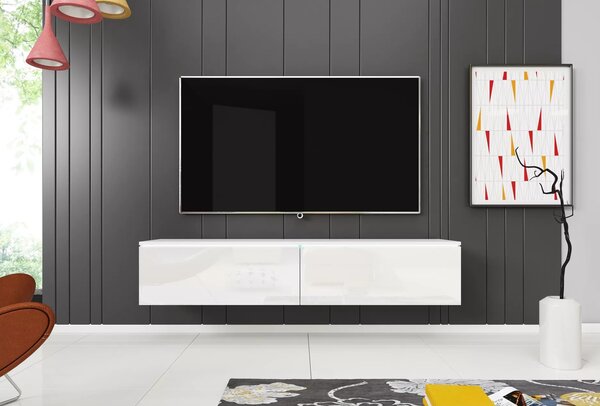 TV stolík CERIEE 140 - biely / biely lesk