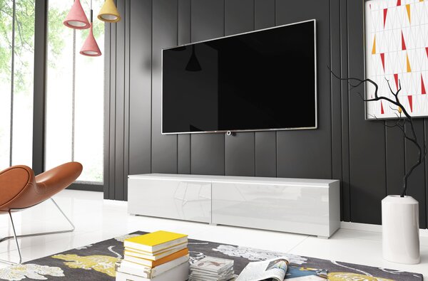 TV stolík CERIEE 140 - biely / biely lesk