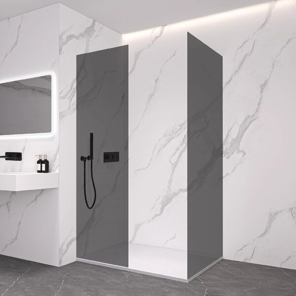 CERANO - Sprchová zástena Walk-in Crystal TL/P - 8 mm - bezvzperový systém - čierna matná, grafitové sklo - 70x50x200 cm