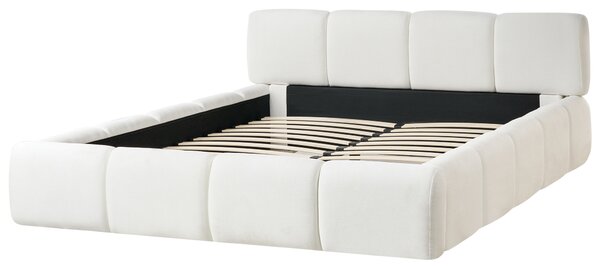 Posteľ s čelom krémová biela látkové čalúnenie 160 x 200 cm škandinávsky moderný minimalistický dizajn