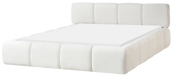 Posteľ s čelom krémová biela látkové čalúnenie 160 x 200 cm škandinávsky moderný minimalistický dizajn