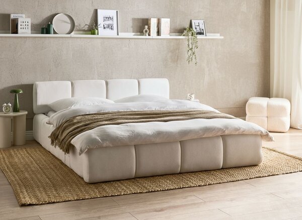 Posteľ s čelom krémová biela látkové čalúnenie 160 x 200 cm škandinávsky moderný minimalistický dizajn