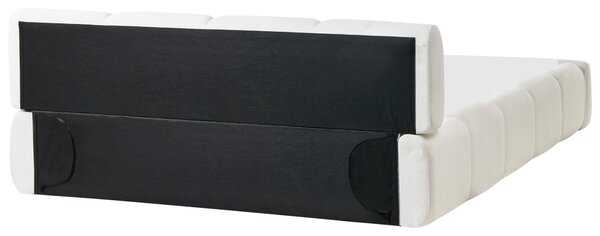 Posteľ s čelom krémová biela látkové čalúnenie 160 x 200 cm škandinávsky moderný minimalistický dizajn