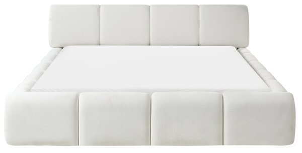 Posteľ s čelom krémová biela látkové čalúnenie 160 x 200 cm škandinávsky moderný minimalistický dizajn